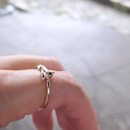 18金 猫の指輪 】K18 k18 猫リング ネコ指輪 ねこリング 猫