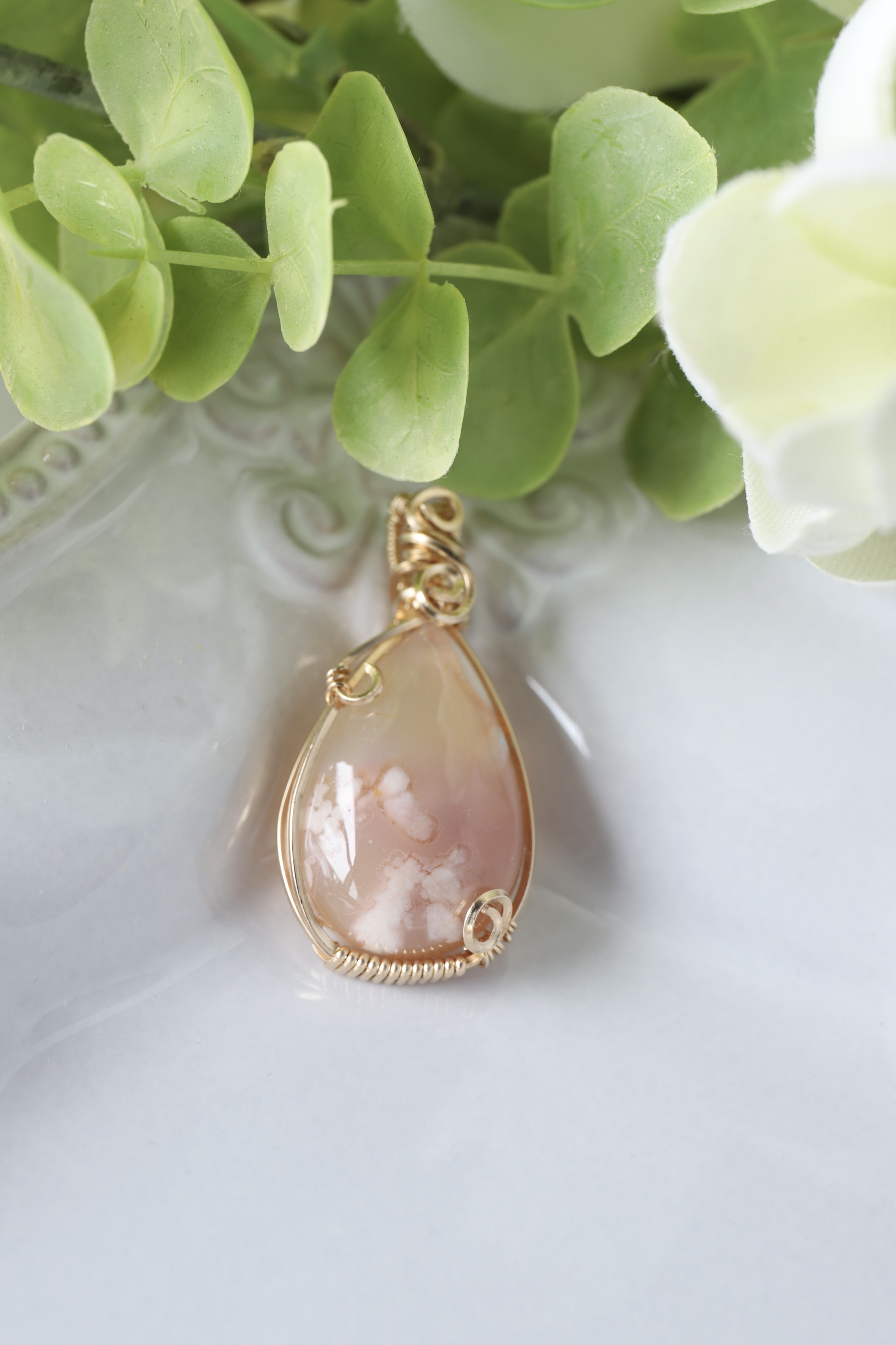 【一点もの】　桜めのう× 14Kgf ペンダントトップ