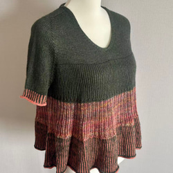 手編み 半袖 シルク&カシミヤ毛糸使用 1枚目の画像