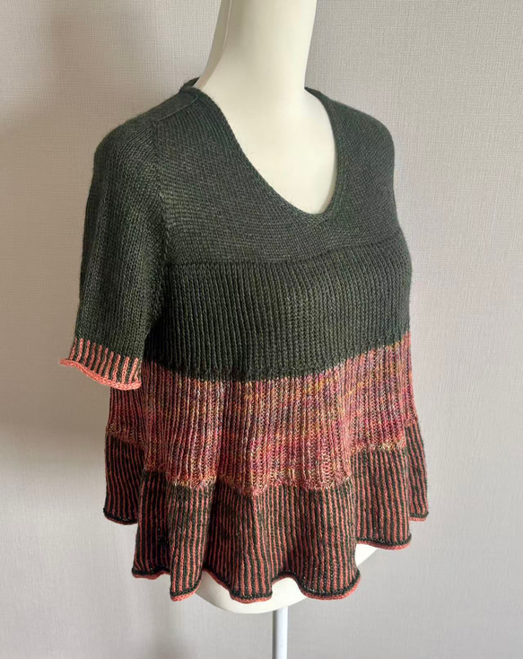 手編み 半袖 シルク&カシミヤ毛糸使用 1枚目の画像