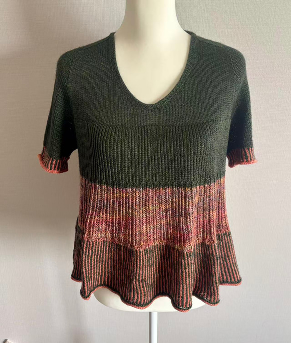 手編み 半袖 シルク&カシミヤ毛糸使用 2枚目の画像