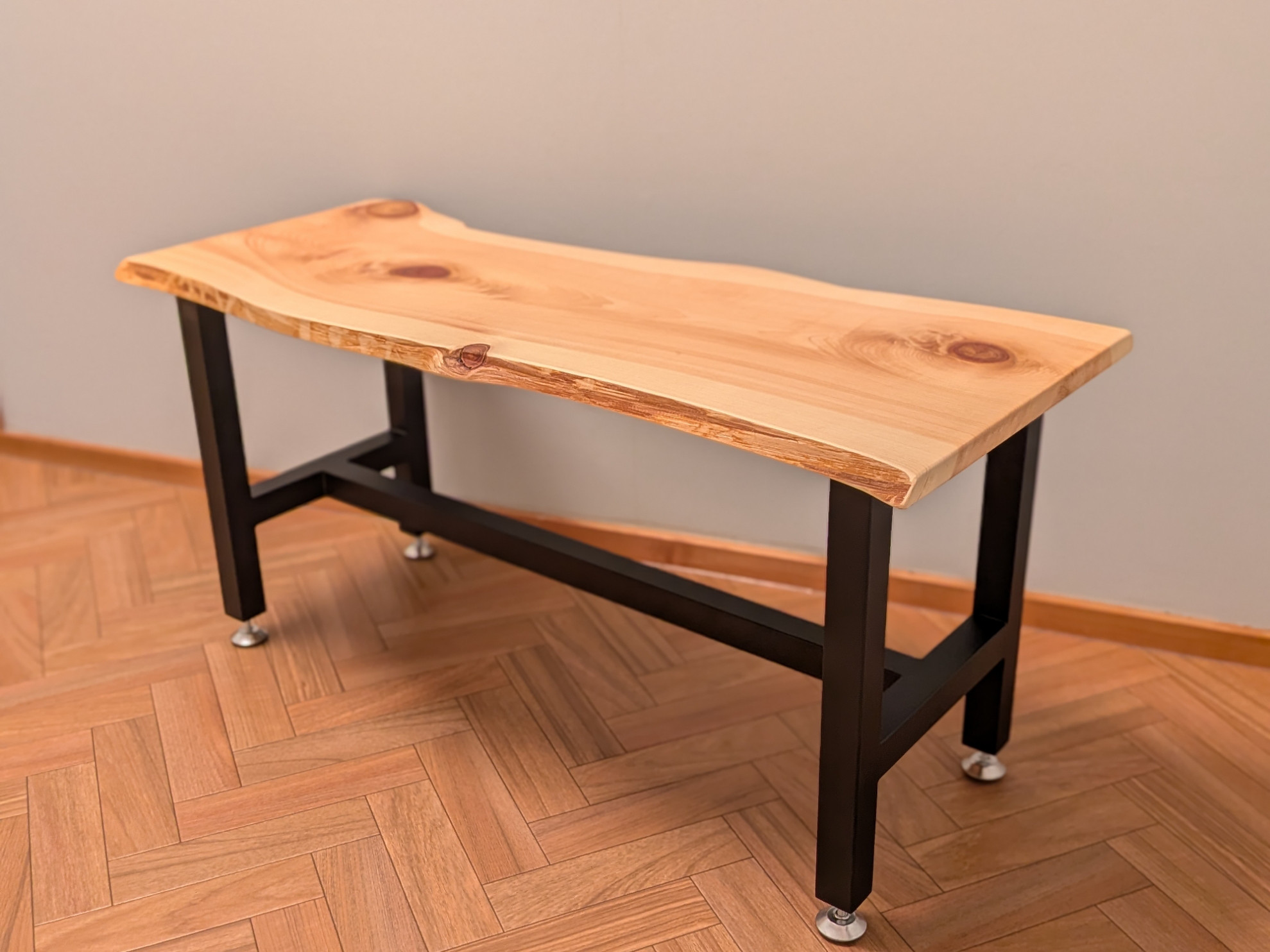 国産ヒノキ×アイアン　一枚板　ベンチ　B