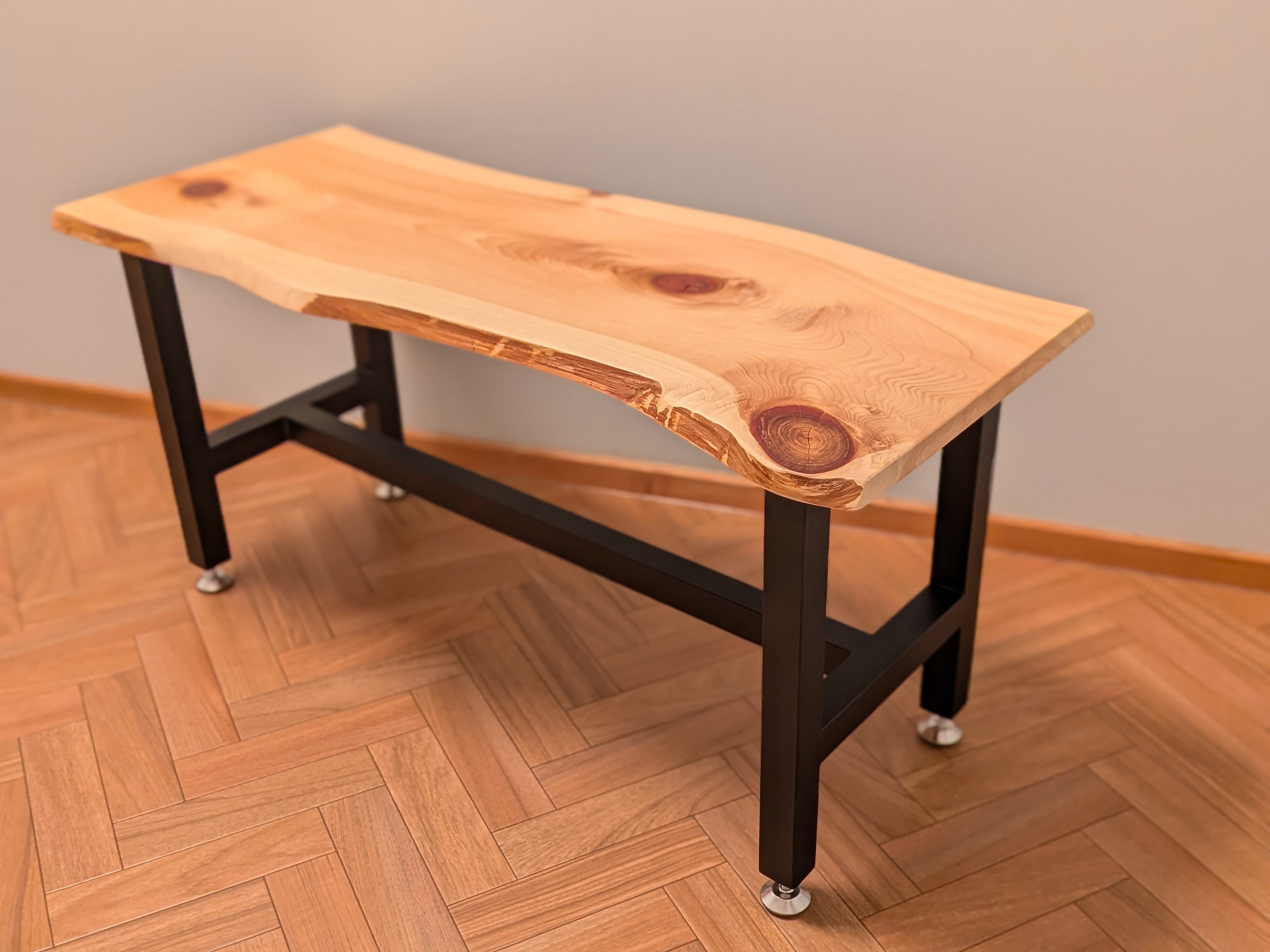 国産ヒノキ×アイアン　一枚板　ベンチ　B