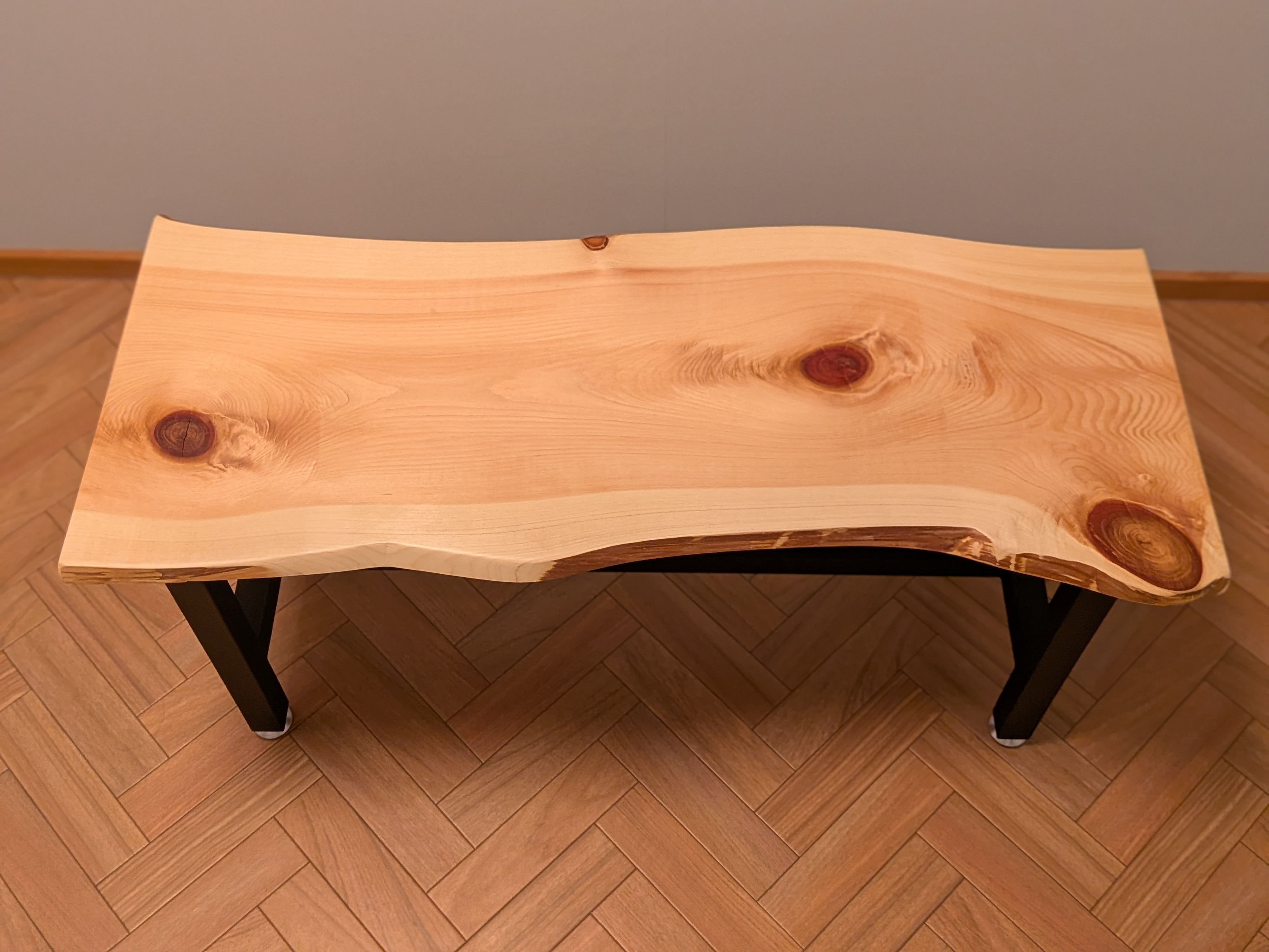 国産ヒノキ×アイアン　一枚板　ベンチ　B