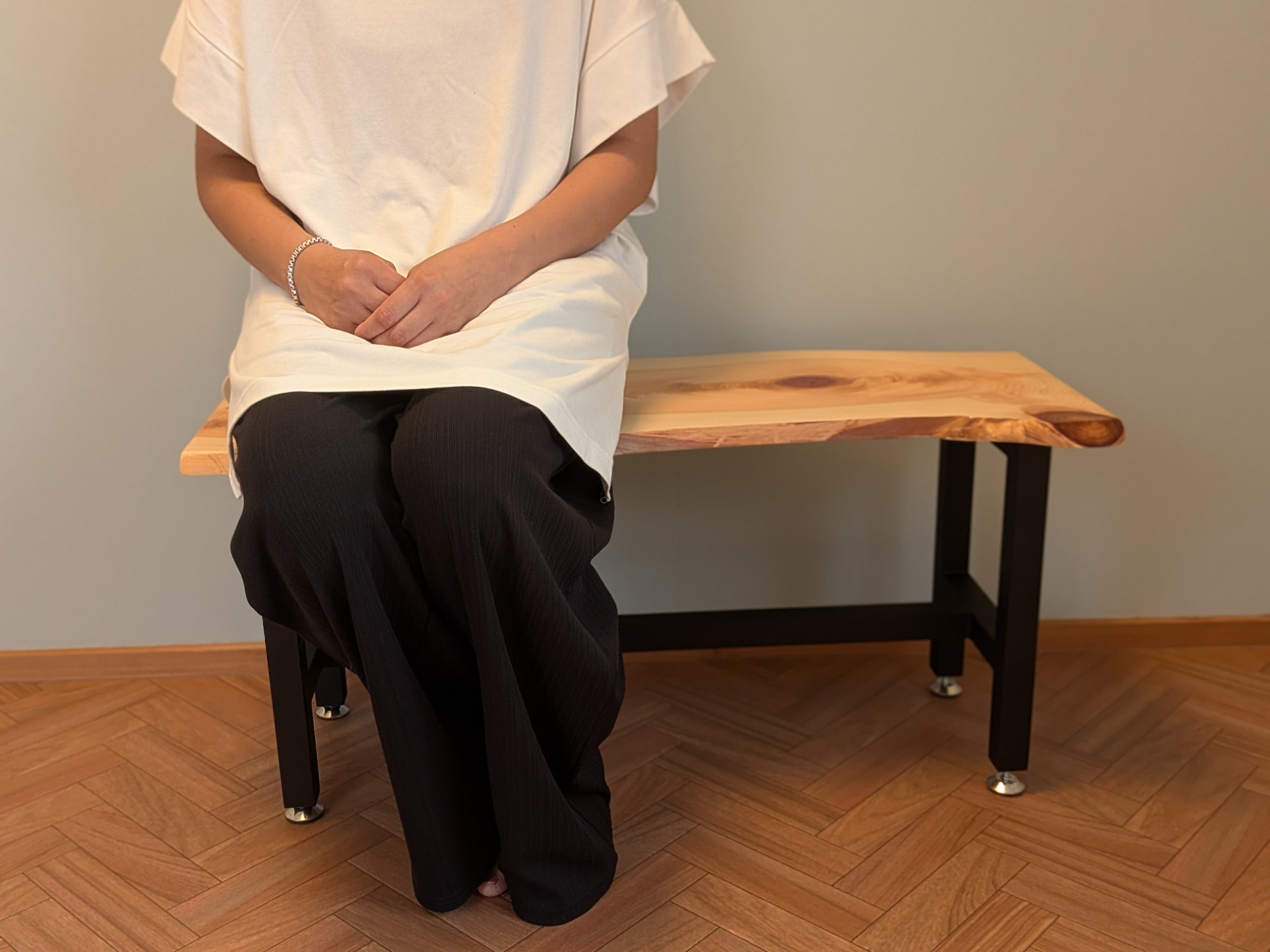 国産ヒノキ×アイアン　一枚板　ベンチ　B