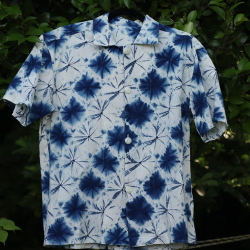 藍絞り染め浴衣リメイク アロハシャツ シャツ mano 通販