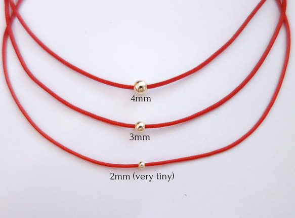 大好評★K14YG/14金★赤い糸幸せ良いご縁に恵まれるお守り重ね付けにもゴールドボールミサンガブレスレットアンクレット 9枚目の画像