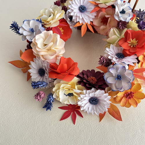 フラワーブーケ　『プリュヌエ』秋のフラワーリースとガーランド ピンクローズ プリザーブドフラワーリース カーネーション