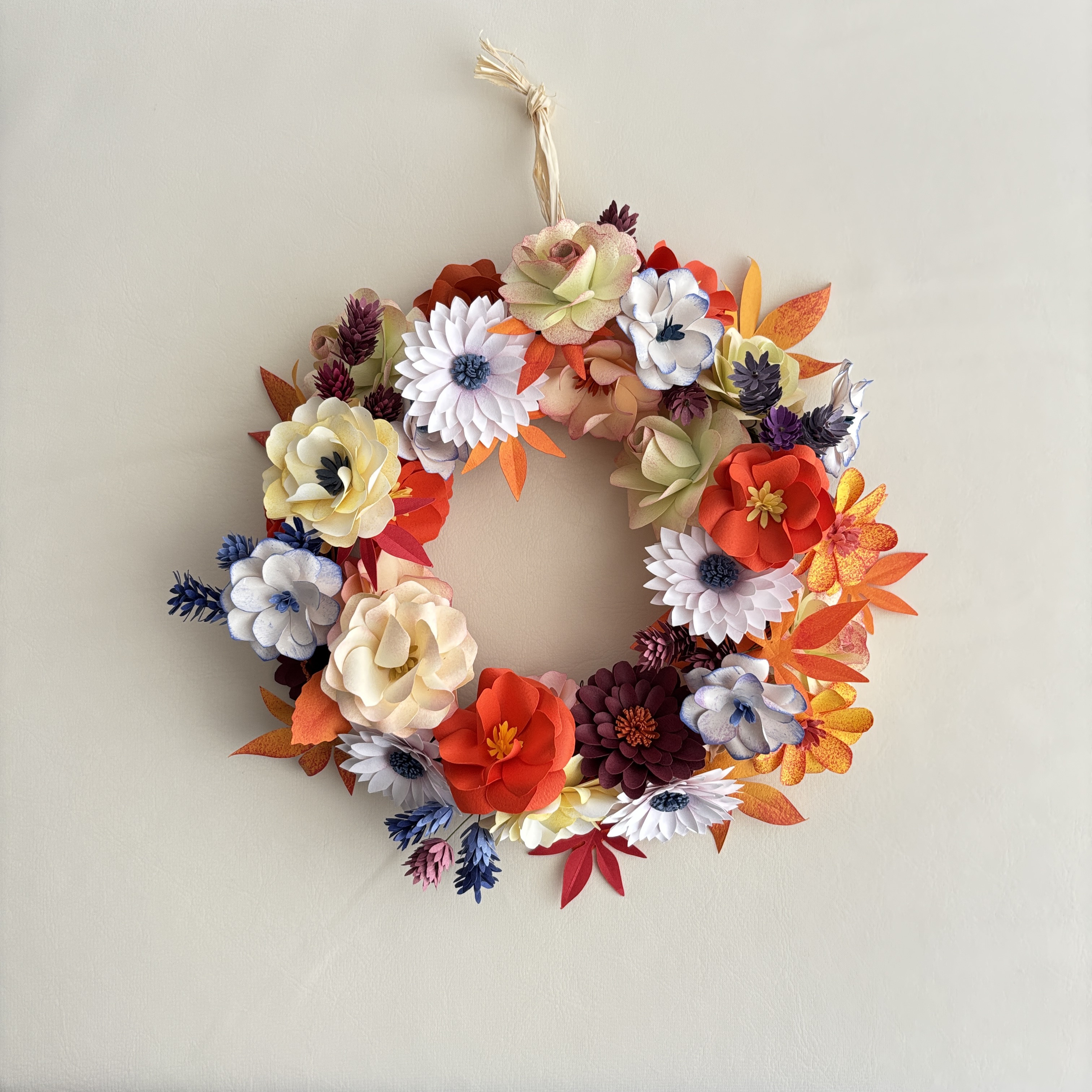 秋色ブーケリース ペーパーフラワーアート オレンジ系 秋の新作