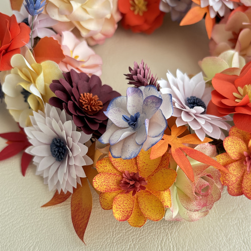 秋色ブーケリース ペーパーフラワーアート オレンジ系 秋の新作2025