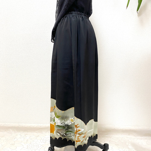 大人可愛いセレブ着物スカートフリーサイズ黒留袖着物リメイクロングスカート6251 大人可愛いセレブ着物スカートフリーサイズ1点物黒留袖着物リメイク