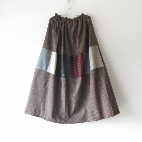 ☆大島紬着物ロングスカート☆パッチワーク♪31ks044 ロングスカート