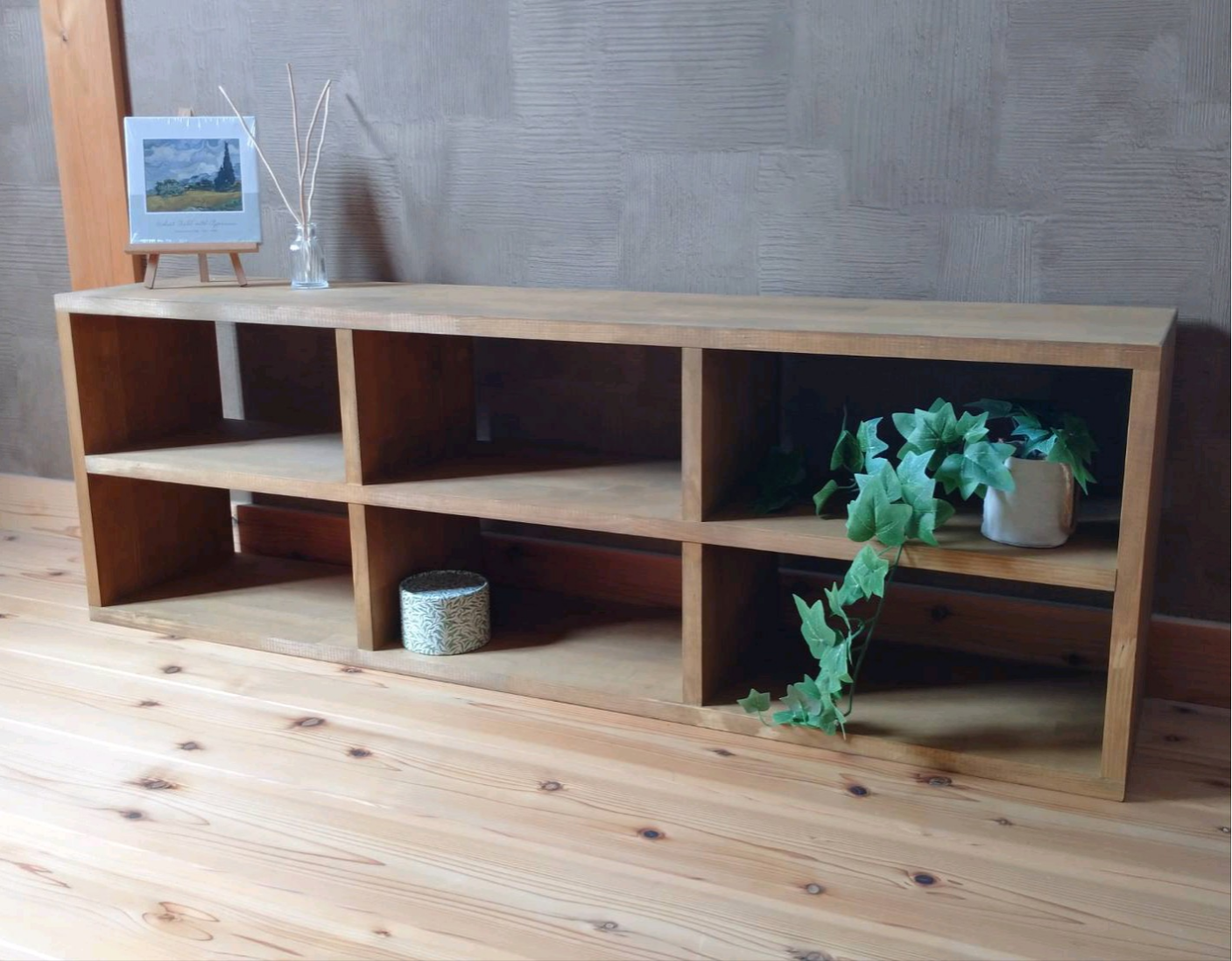 天然木　赤松集成材　ウォールナットオイル仕上げ　スタッキングシェルフ　子供本棚飾り棚　収納棚　テレビ台　水槽台