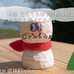 てるてる坊主の精霊 木彫り人形 ハンドメイド 木製人形「てるみ」 002