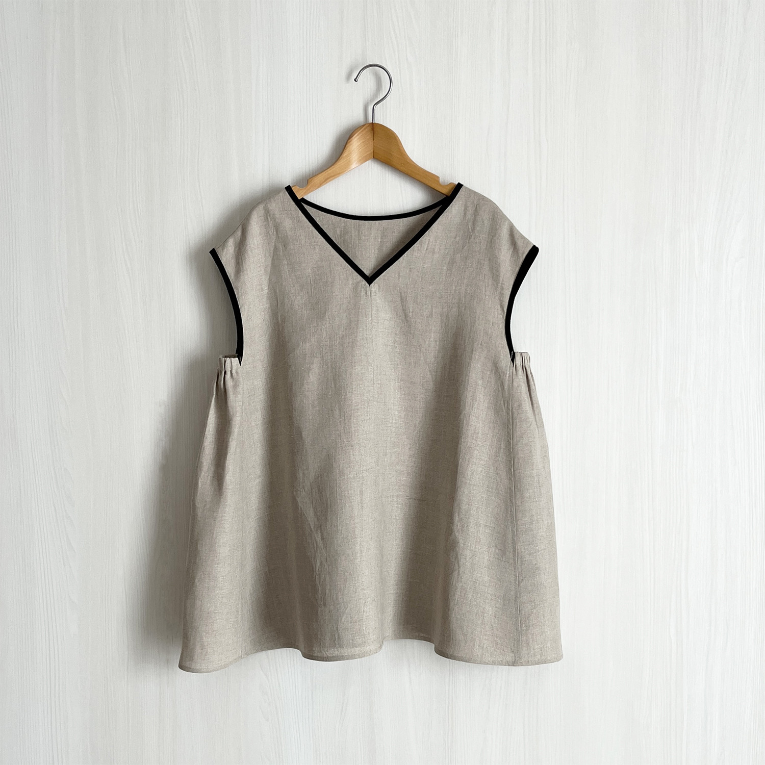 2wayフレンチ袖Aラインプルオーバー_リネン100%_Natural