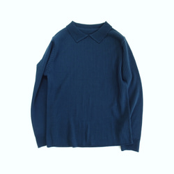 「工作休閒兩相宜」 12G 寬羅紋針織翻領衫（鐵海軍藍） 第8張的照片