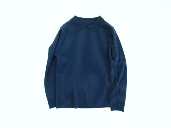 「工作休閒兩相宜」 12G 寬羅紋針織翻領衫（鐵海軍藍） 第8張的照片