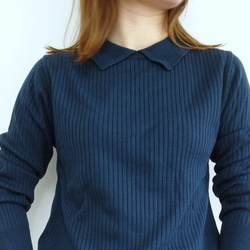 「工作休閒兩相宜」 12G 寬羅紋針織翻領衫（鐵海軍藍） 第2張的照片