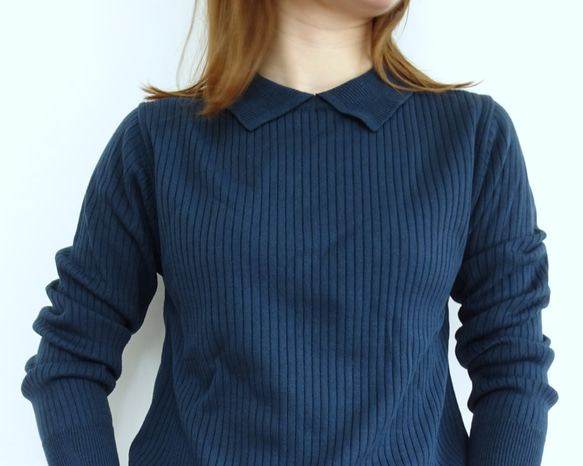 「工作休閒兩相宜」 12G 寬羅紋針織翻領衫（鐵海軍藍） 第2張的照片