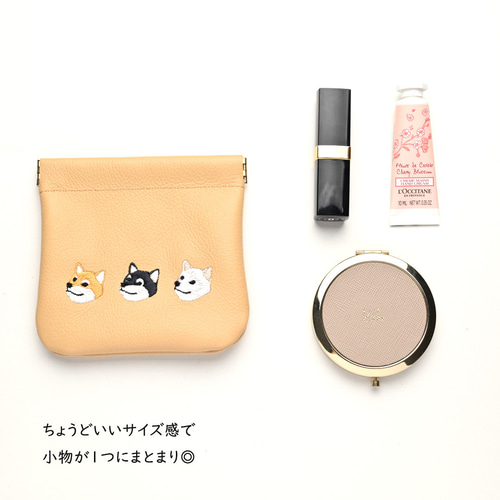 ばね口 マルチポーチ 【 シュリンクレザー 3匹の猫 】 本革 ポーチ