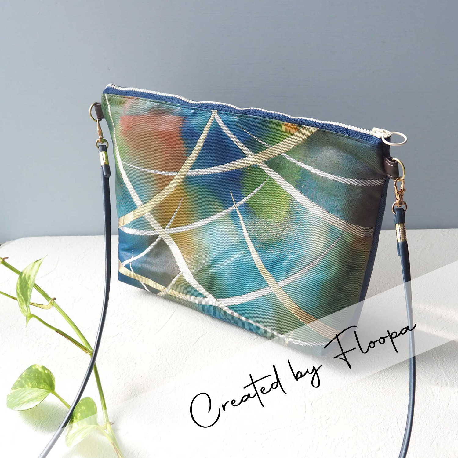 【一点物】着物帯リメイク｜彩りモダンなポシェット（ショルダーバッグ/クラッチ風/和モダン）