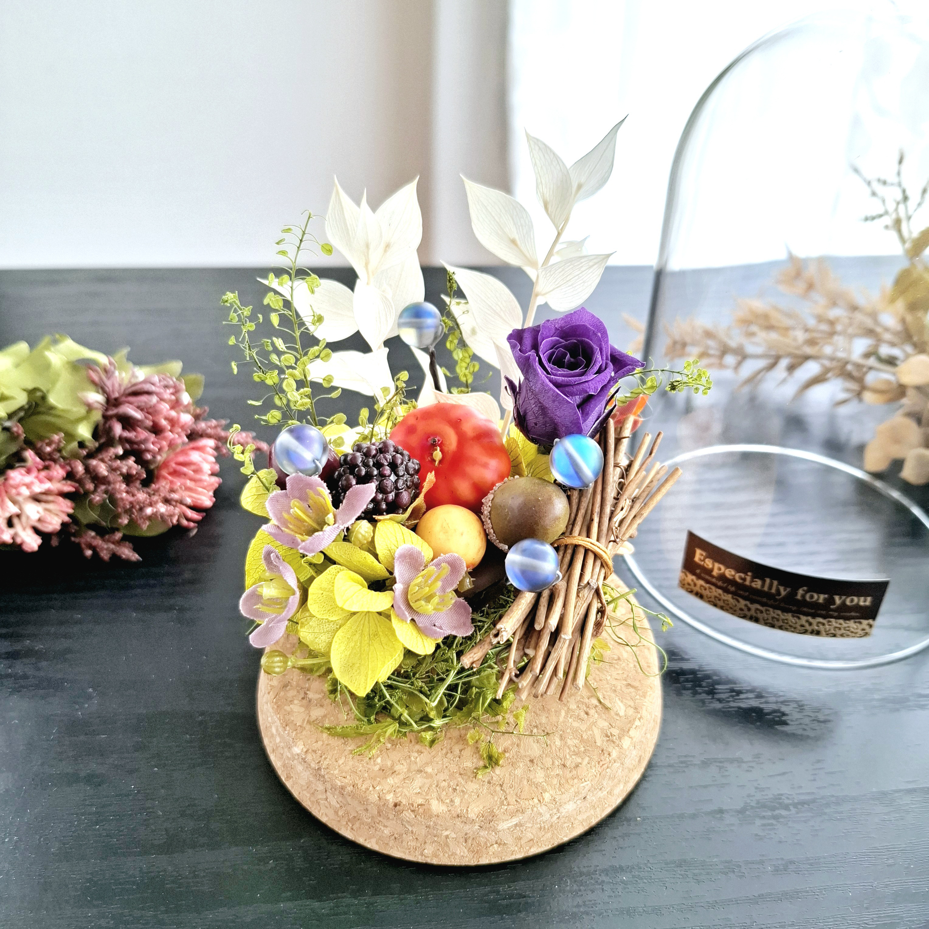 ハロウィン♡長くれ飾る♪【2way】蝙蝠・お化けのドームアレンジ｜秋インテリア｜誕生日