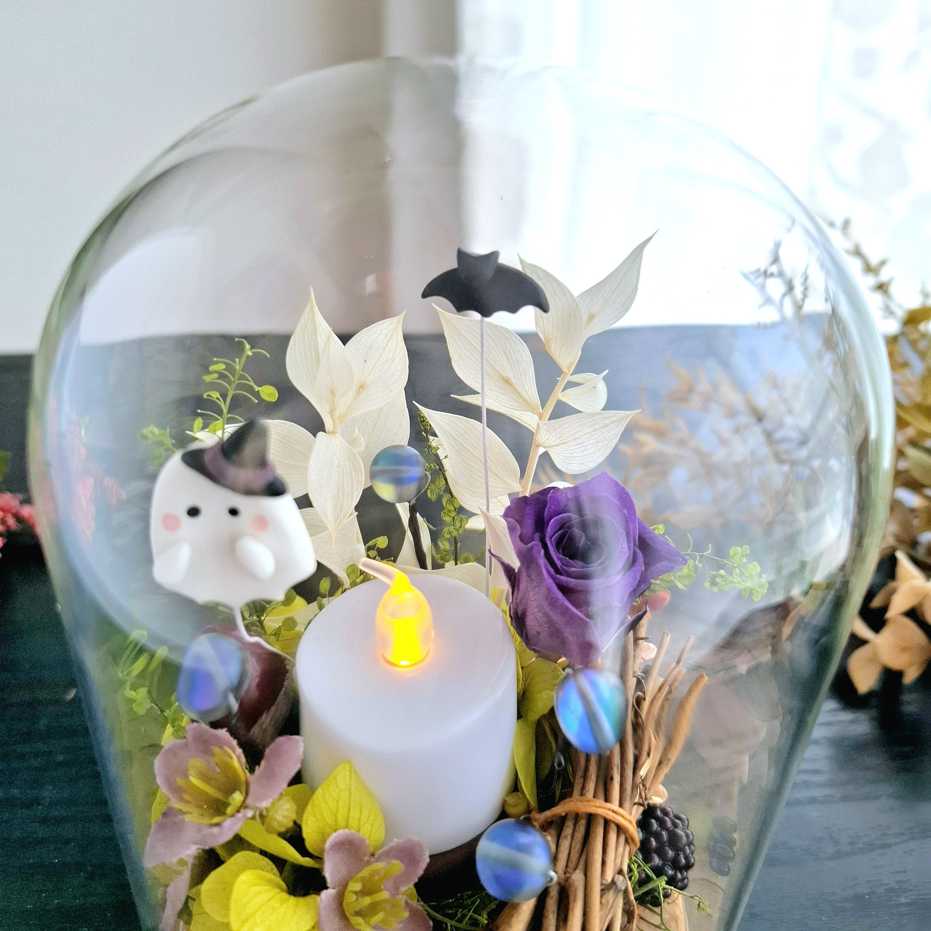 ハロウィン♡長くれ飾る♪【2way】蝙蝠・お化けのドームアレンジ｜秋インテリア｜誕生日