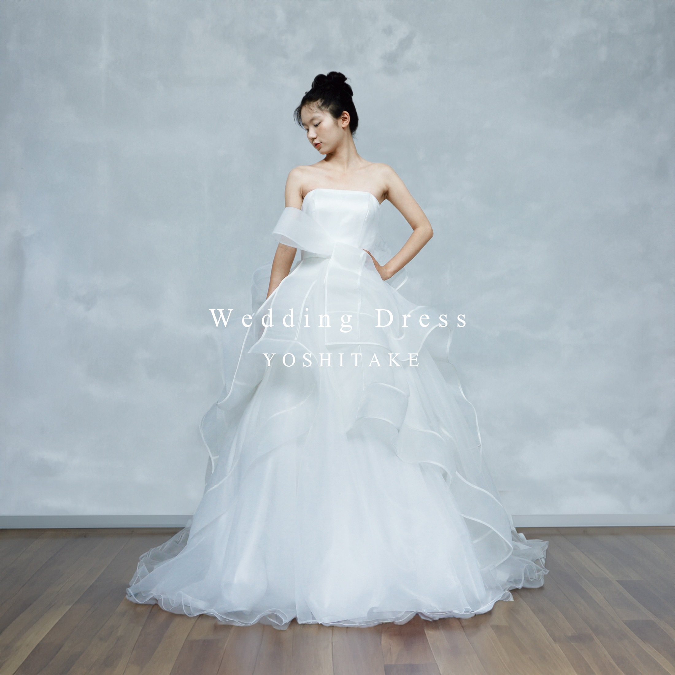 【オーダー制作】ウエディングドレス.白.Aライン.サテン＆チュール.リボン.パニエ付.Y2533