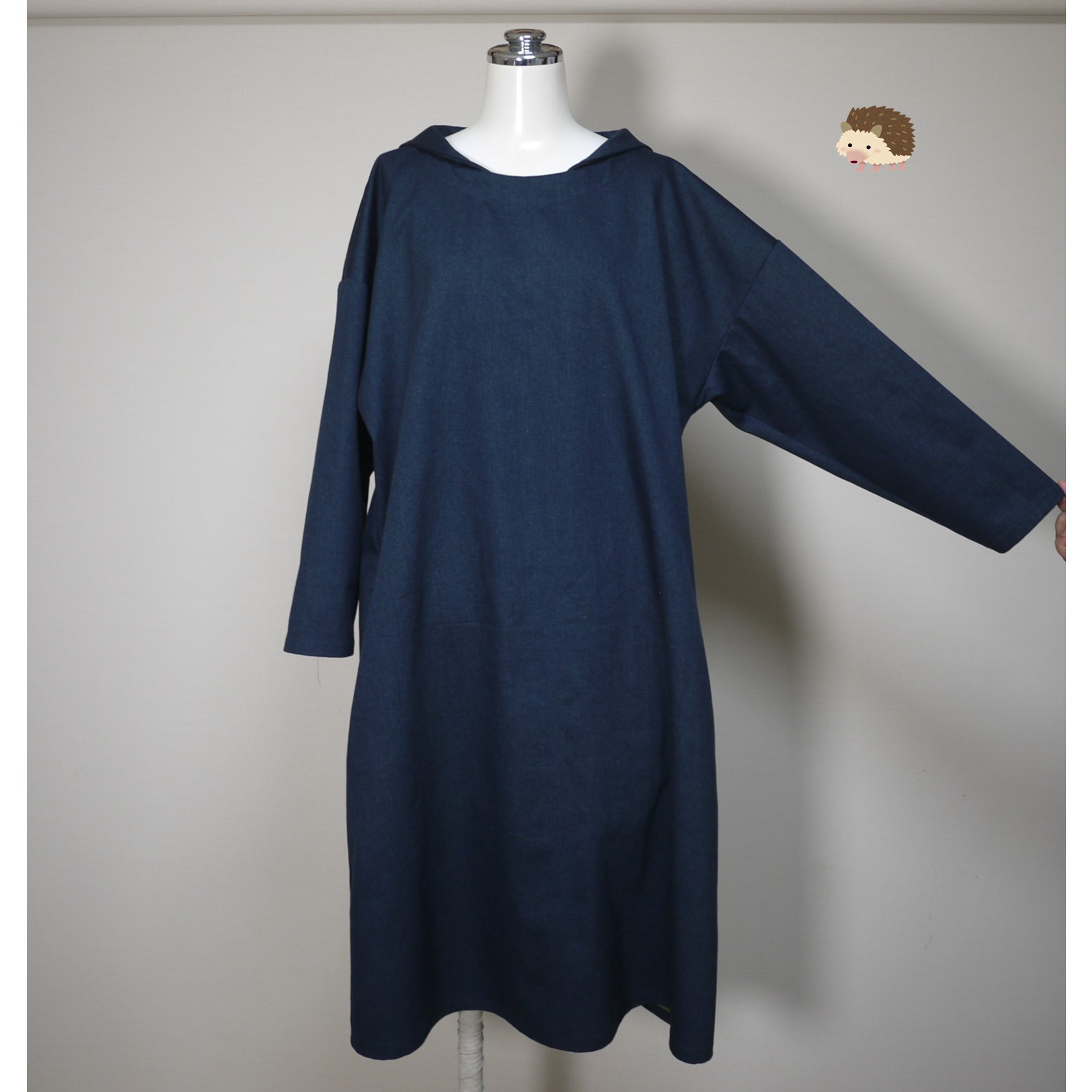 【ソフトデニム】マリンシャツワンピース　長袖◆ダークネイビー◆M・Ⅼ