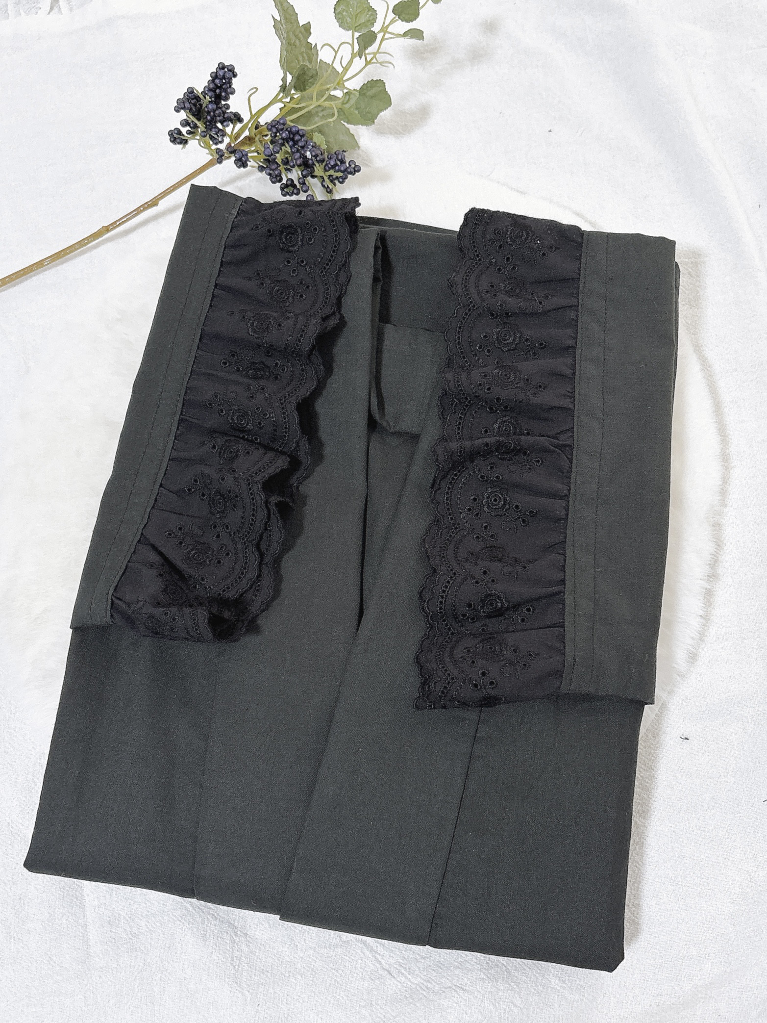 衿付き半襦袢　ブラックギャザーレース