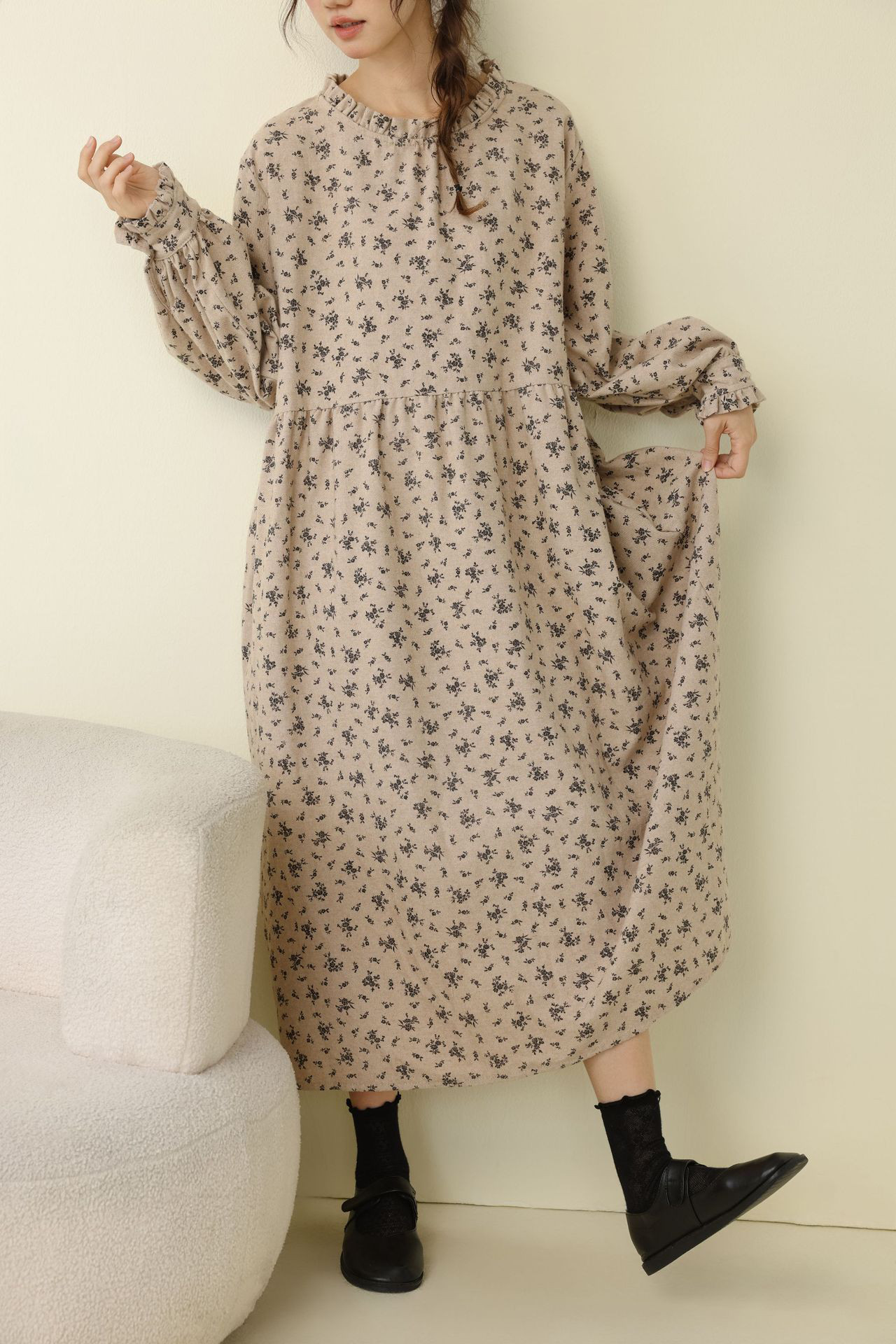 レディース 長袖 ワンピース ルーズ カジュアル プラスサイズ 返品・交換可】品質最優先25-223