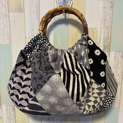 リンググラニーバッグ バンブー エチノ ブルーグリーンパッチワーク風