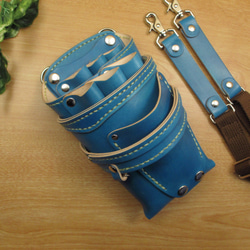 本革 手縫い フタ付き5丁シザーケース(キャメル＆カラフル) SCA-126