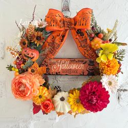 ハンドメイド 秋のフラワーリース パンプキン 秋 オレンジ 季節 リース