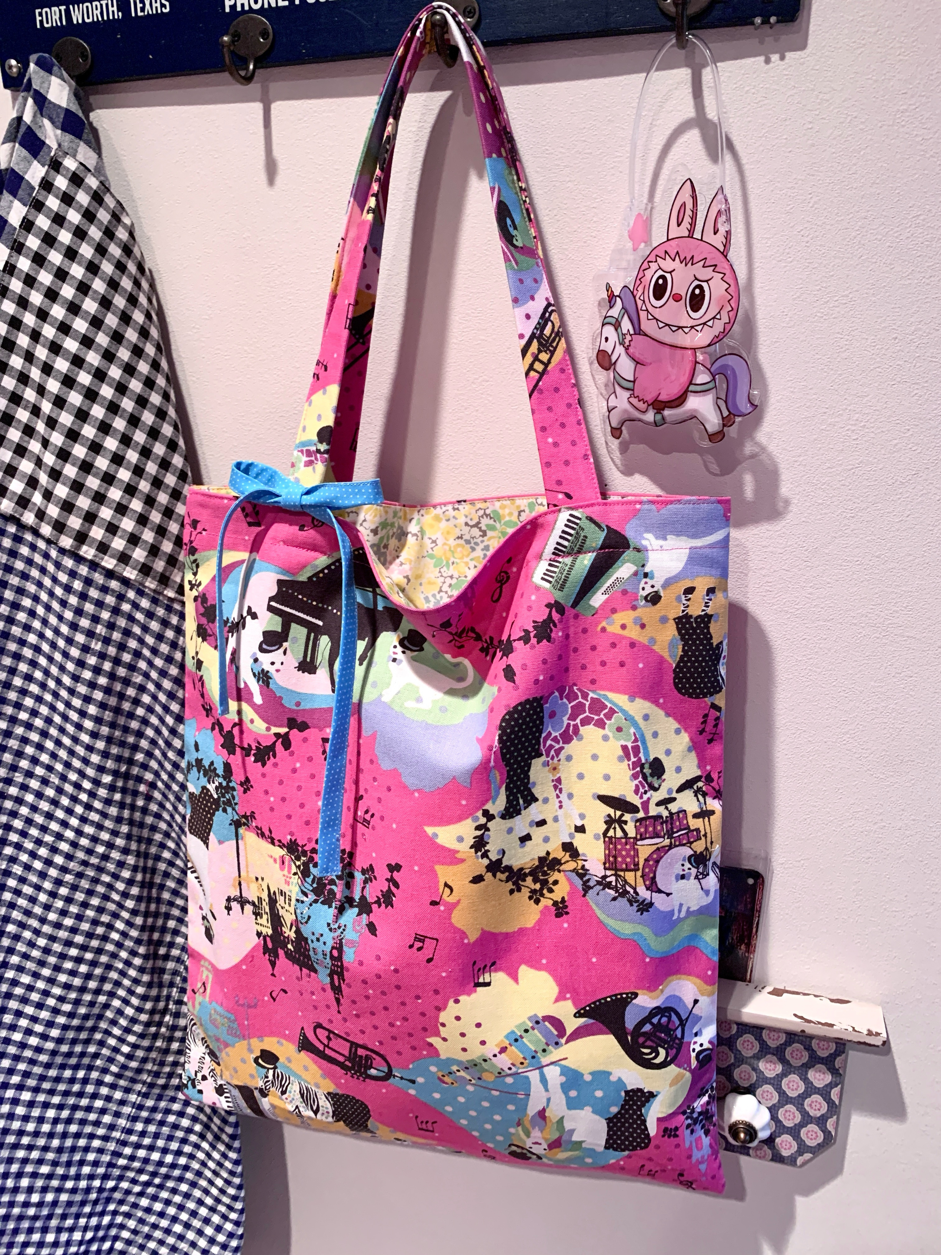 sale❤️メルヘンチック森の音楽会×フォレストアニマル/上品なボヘミアンバッグ/結びリボン/ポケット