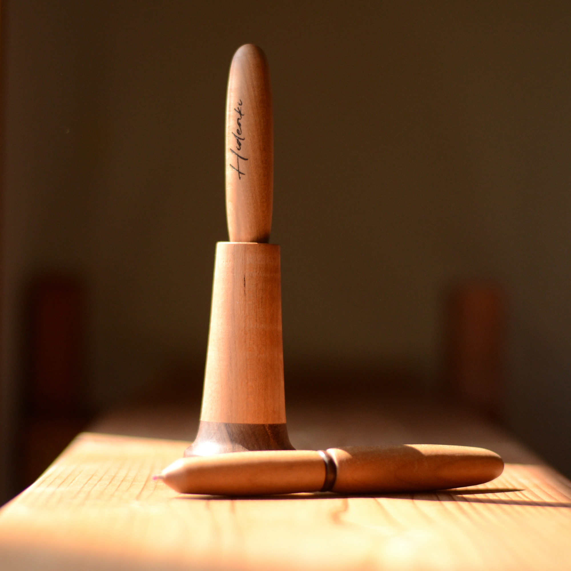 名入れ可/手作り木軸ボールペン ペン立て付/プレゼント #0232