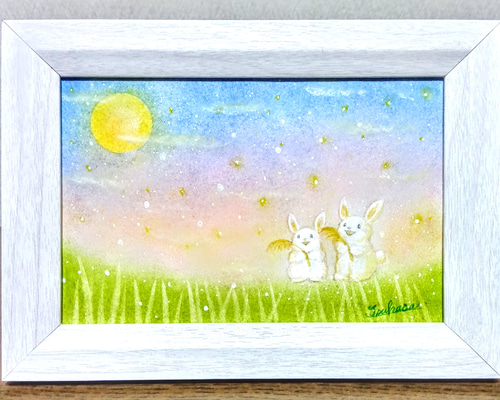 パステルアート 十五夜うさぎの喜びのお月見 パステル画原画 絵画 T's