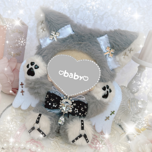 ハイタッチ 堕天使ウルフฅ^˶•̀д•́˶^ฅ ぬい服♥⟡.‎⋆ ぬいぐるみ Fu