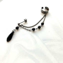 ●チェーン追加●ブラックのイヤーカフ　(夏のまとめ髪、明るい髪色に映えるイヤーカフ　ダガー) 2枚目の画像