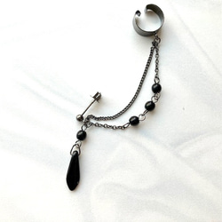 ●チェーン追加●ブラックのイヤーカフ　(夏のまとめ髪、明るい髪色に映えるイヤーカフ　ダガー) 3枚目の画像