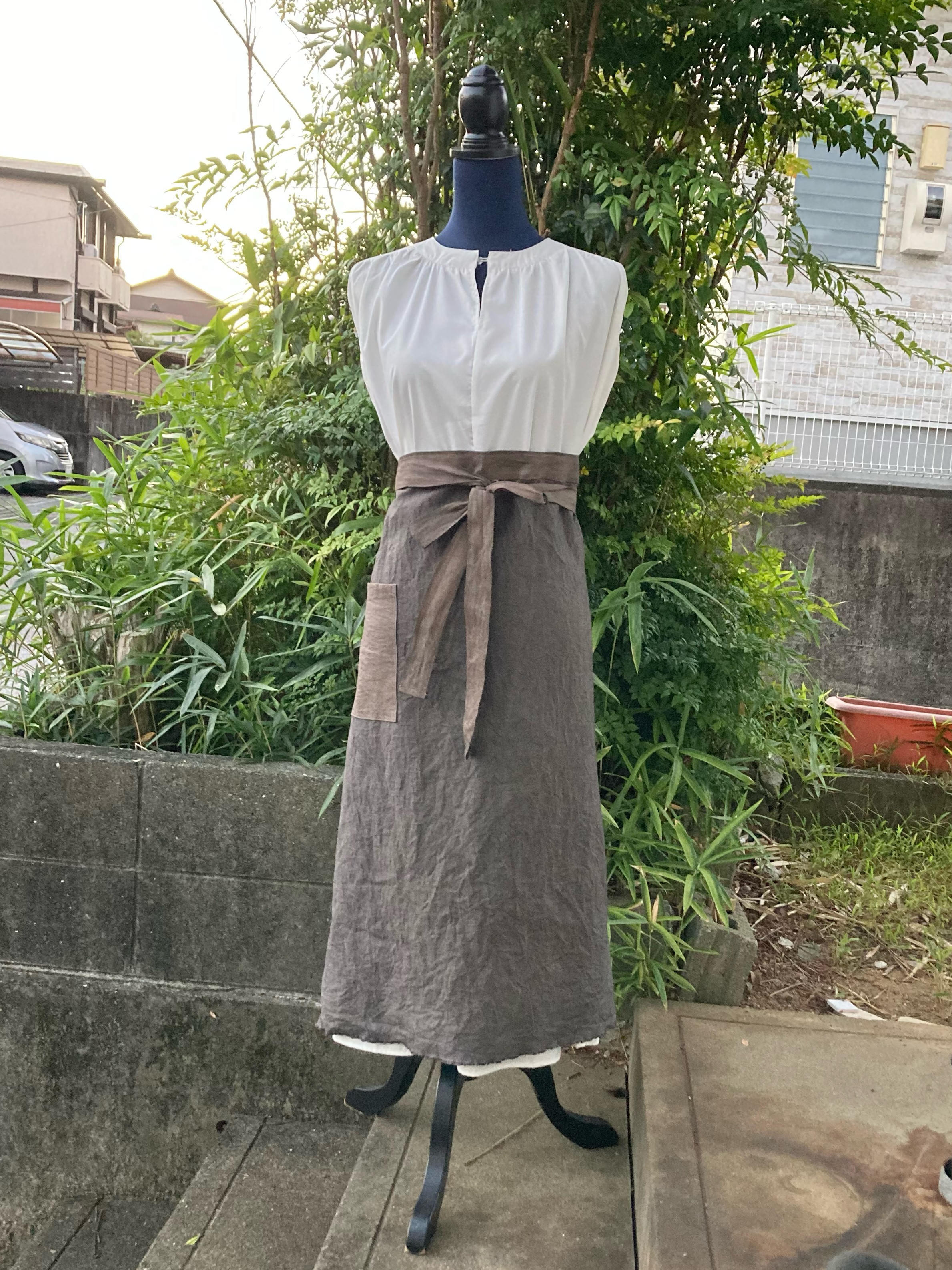 976 柿渋染め　柿渋染　エプロン　腰巻き　カフェ　ソムリエ　草木染め　草木染　ナチュラル