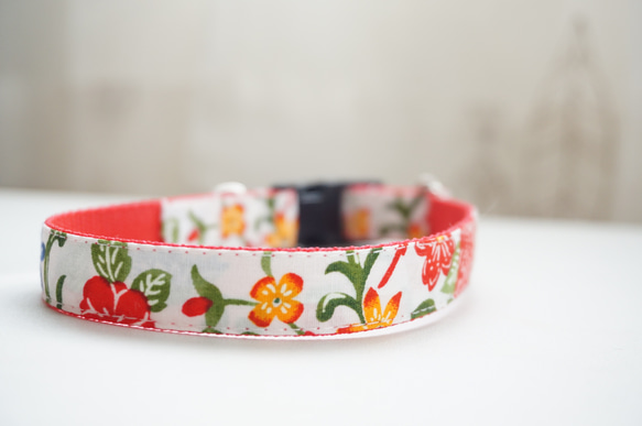 紅型風＊犬用首輪（１５／２０ｍｍ幅）　オーダーメイド　子犬　小型犬　中型犬　和柄　和風　花柄　夏　沖縄 4枚目の画像