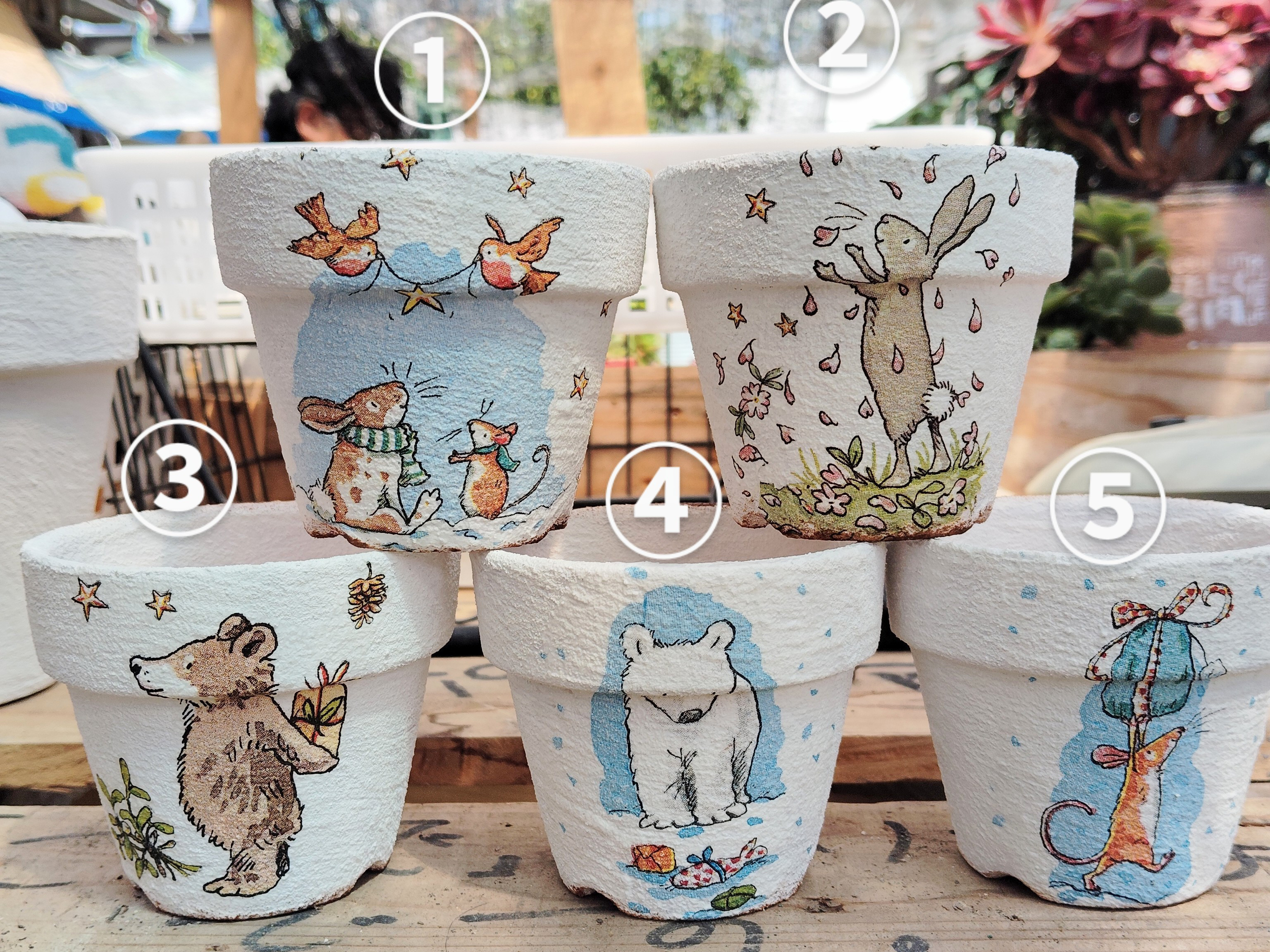 可愛いアニマル達　リメイク鉢2.5号　可愛いアニマル達　5点