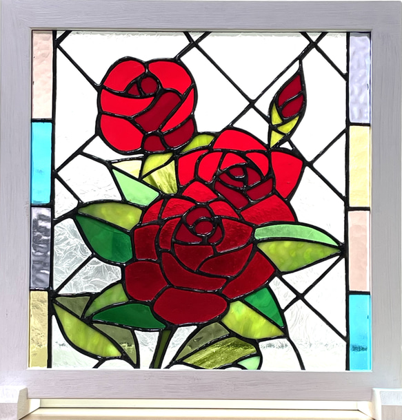 ご検討中 ステンドグラスパネル 「紅い薔薇」ハンドメイド ステンドグラスパネル【赤い薔薇】 その他インテリア雑貨 ゆうちゃん