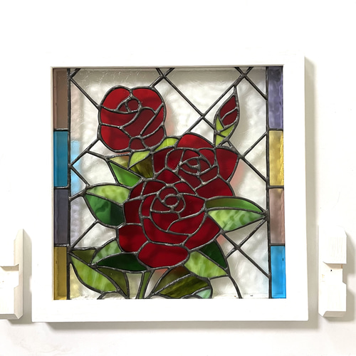 ステンドグラスパネル　　バラとカラー ステンドグラスパネル CAFE ステンドグラス コーヒーパネル ステンド