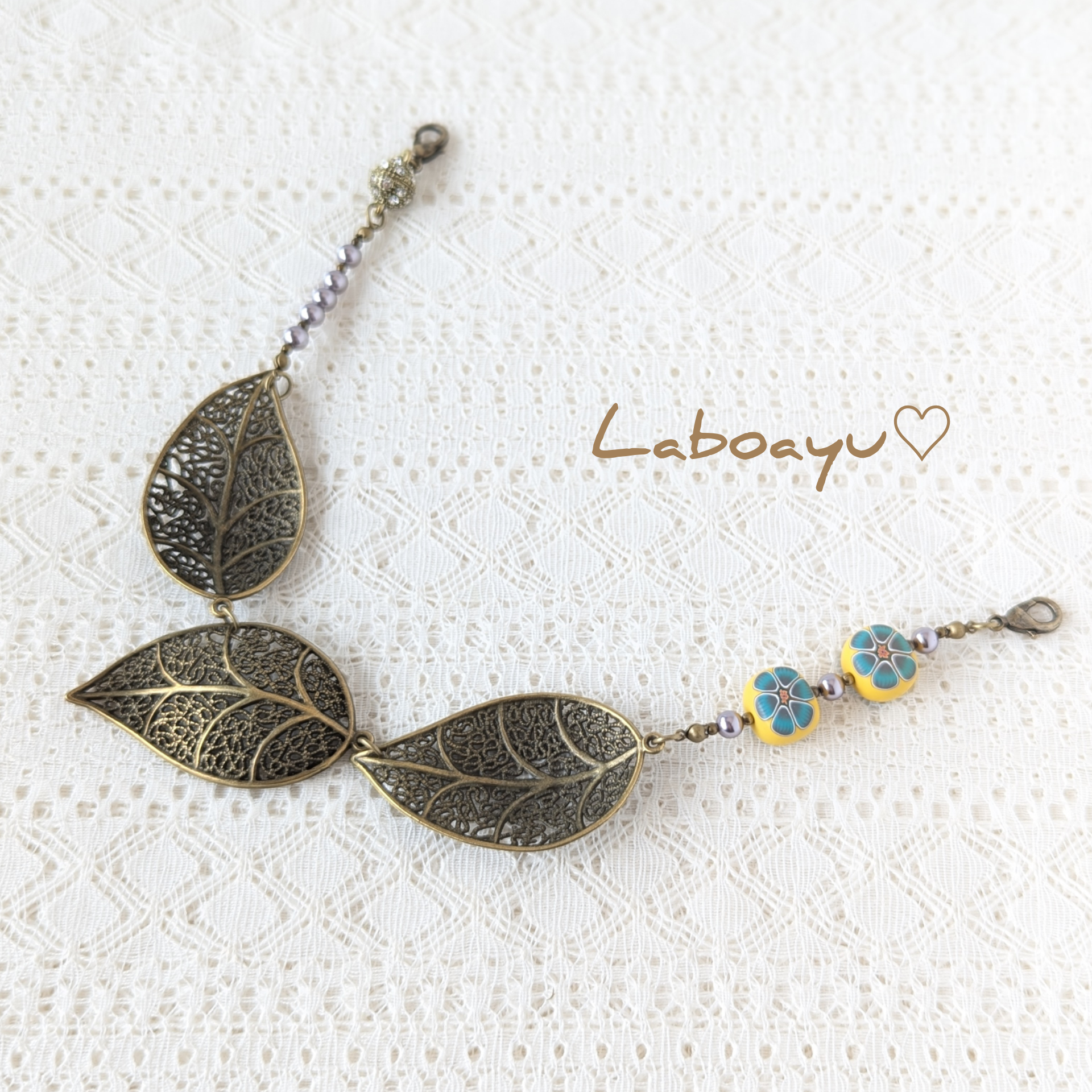 アレンジ羽織紐〈秋のこっくり・利休鼠＆花浅葱なお花〉