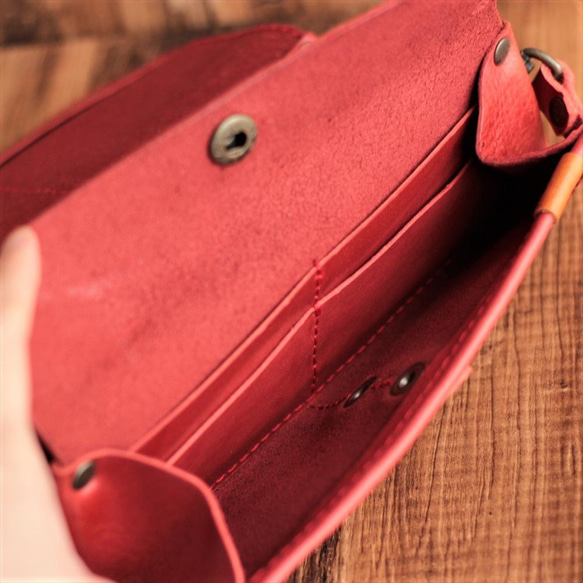 Novia｜手風琴長夾改良型皮夾斜背包【6色牛革】免費縫線與刺繡客製・免費加名・含肩背帶・日本製｜sb-20 第8張的照片