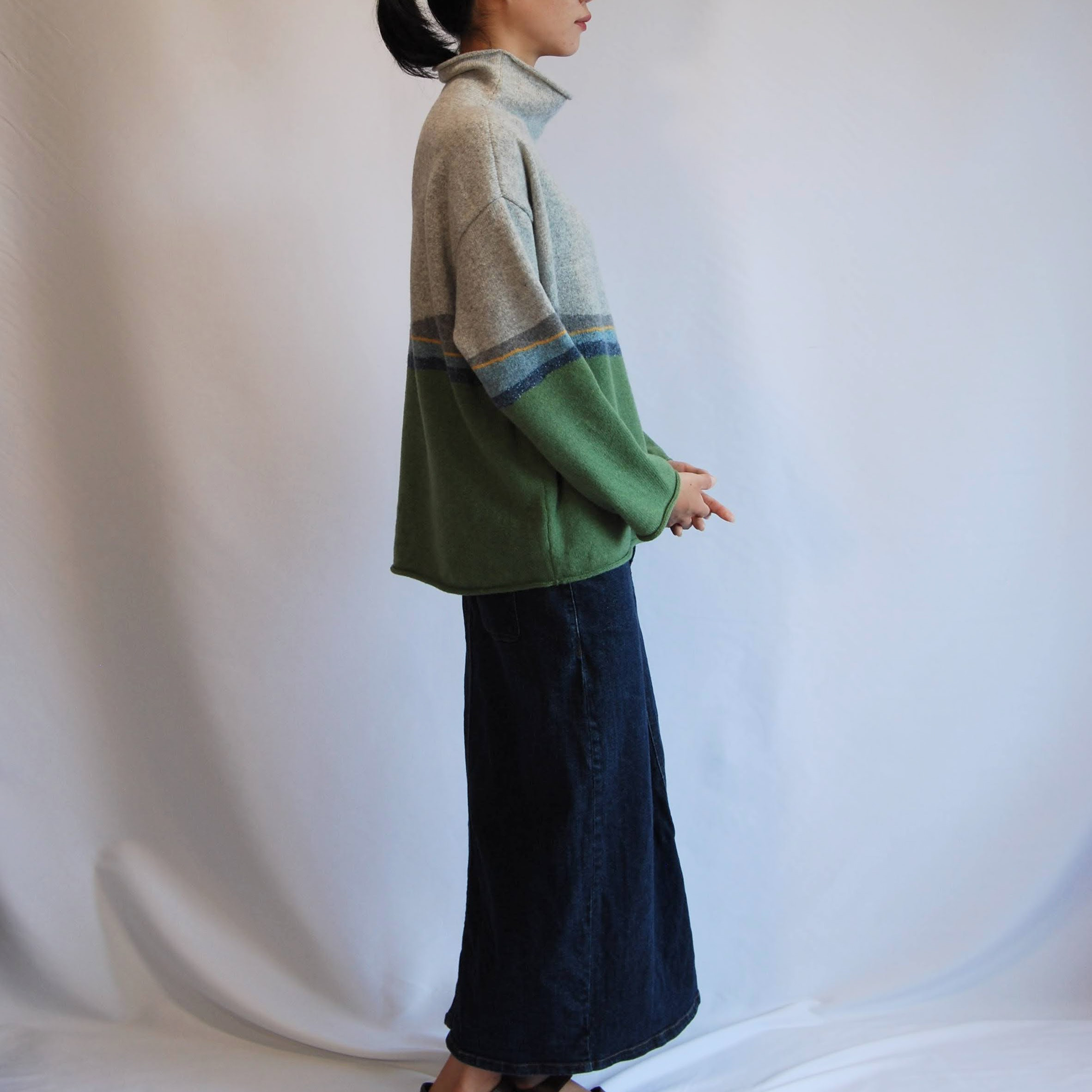 【受注制作】『曇りの日の散歩』色を着る  境界線のセーター