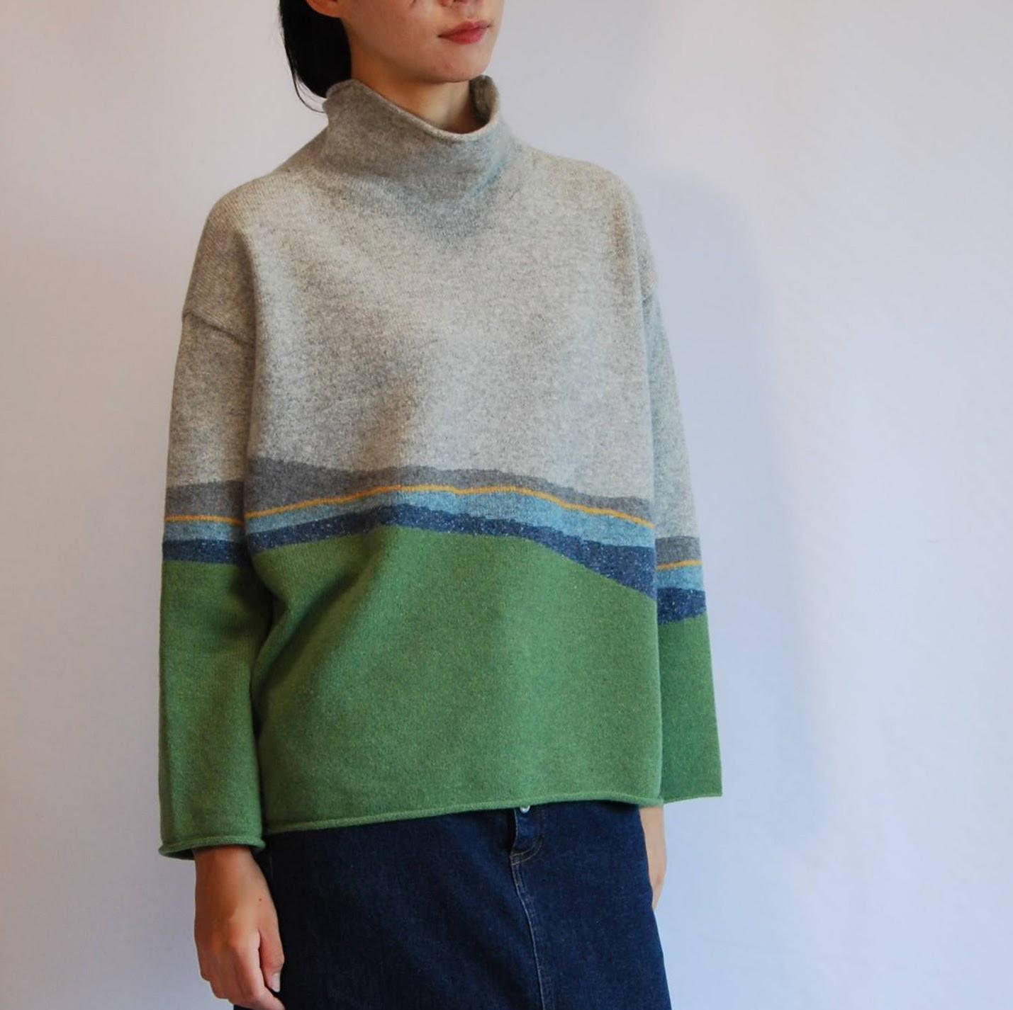 【受注制作】『曇りの日の散歩』色を着る  境界線のセーター