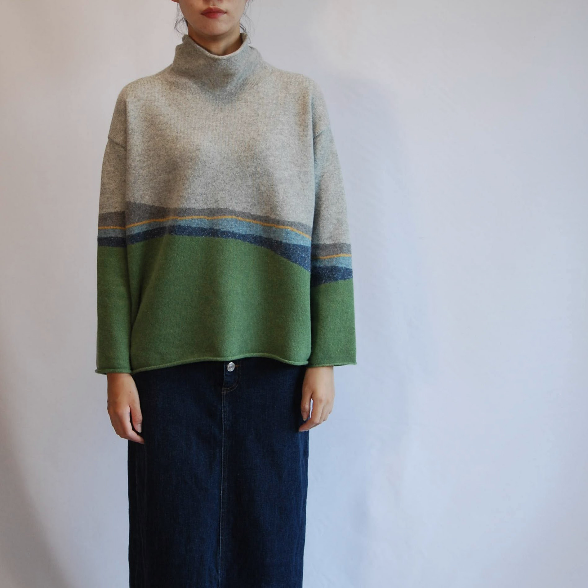 【受注制作】『曇りの日の散歩』色を着る  境界線のセーター